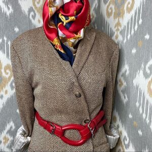 Ralph Lauren Made in Italy Red Calf Leather Silver Tone 2 Buckle Tri-Strap Belt